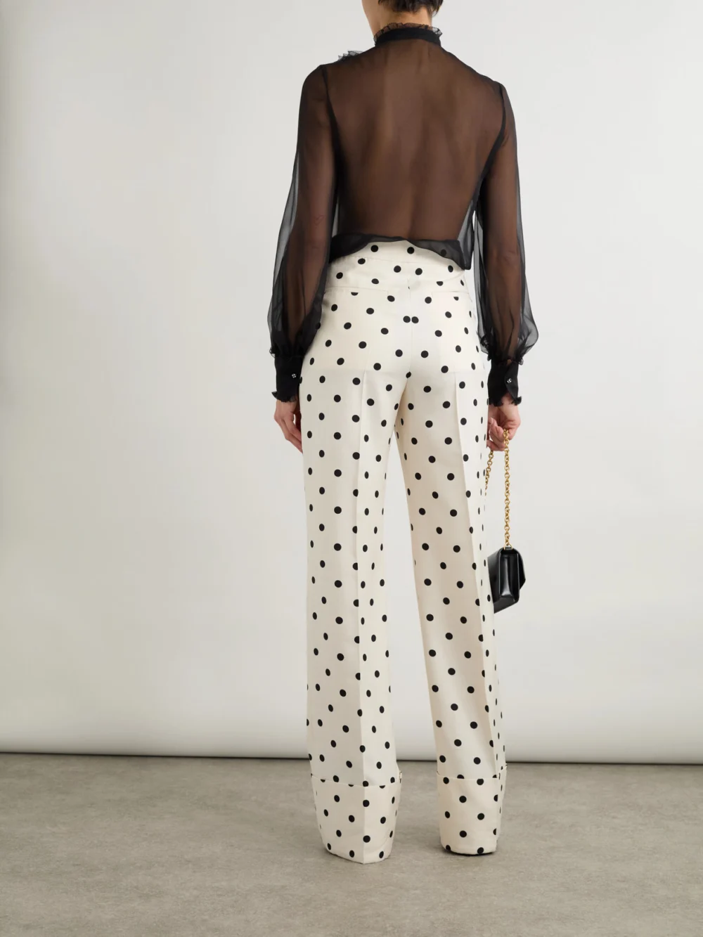 Back view of the Valentino Garavani Polka-dot Silk-crepe Wide-leg Pants