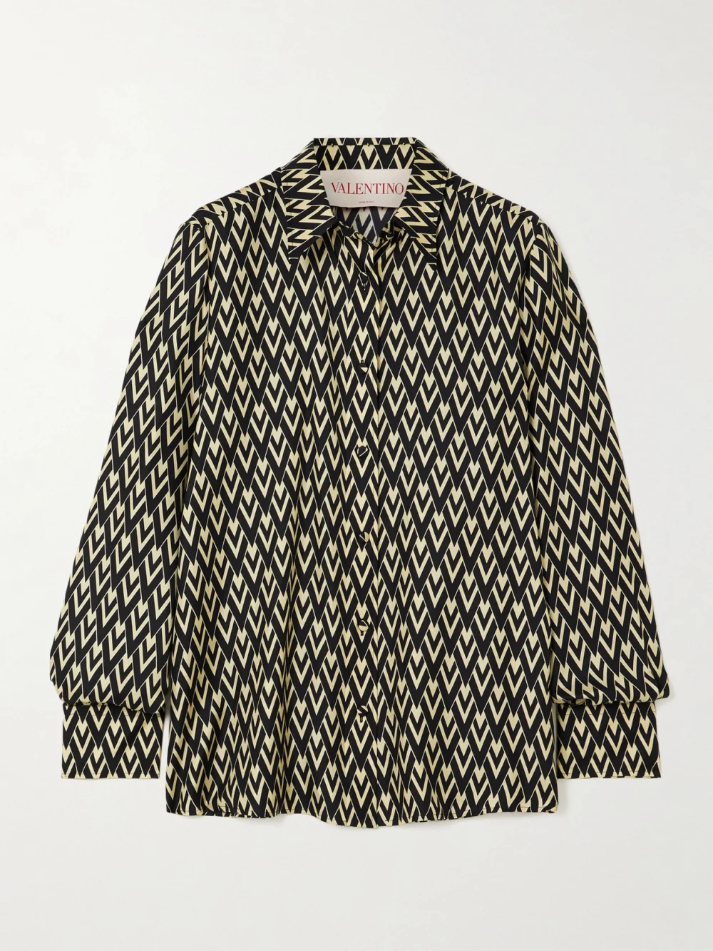 Valentino Garavani Printed Silk-twill Shirt in black