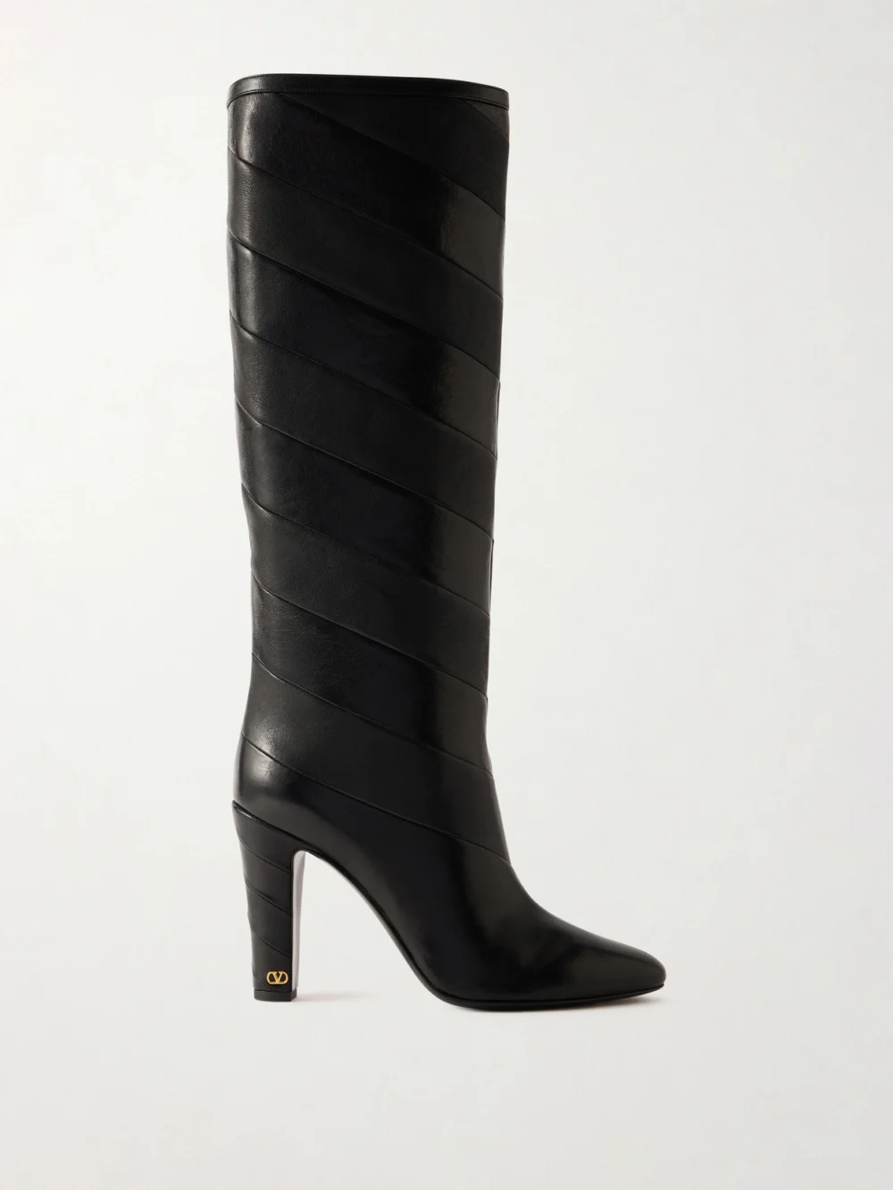 Valentino Garavani Rayons 100 Paneled Leather Knee Boots in black