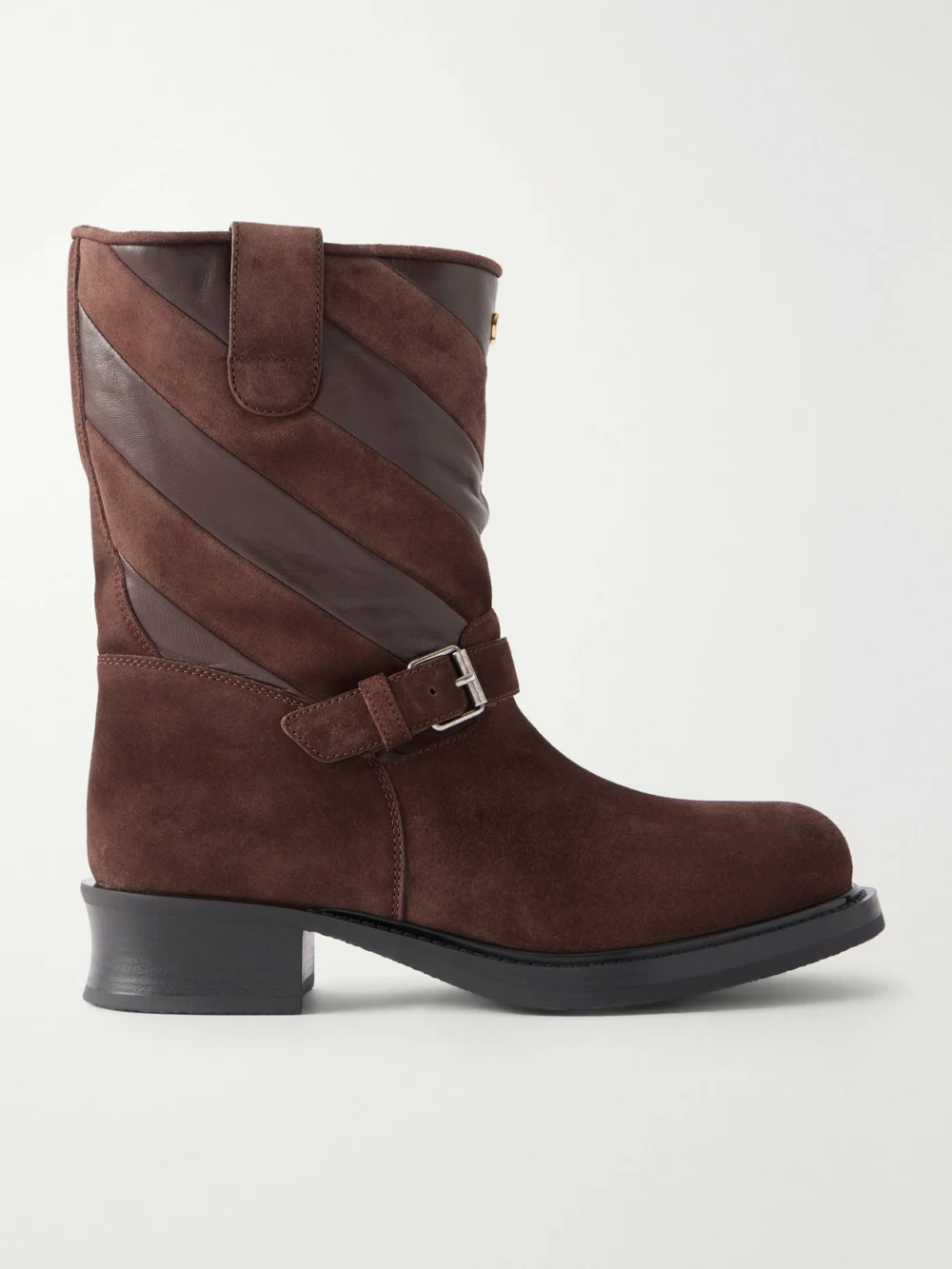 Valentino Garavani Rayons 40 Leather-trimmed Suede Ankle Boots in dark brown