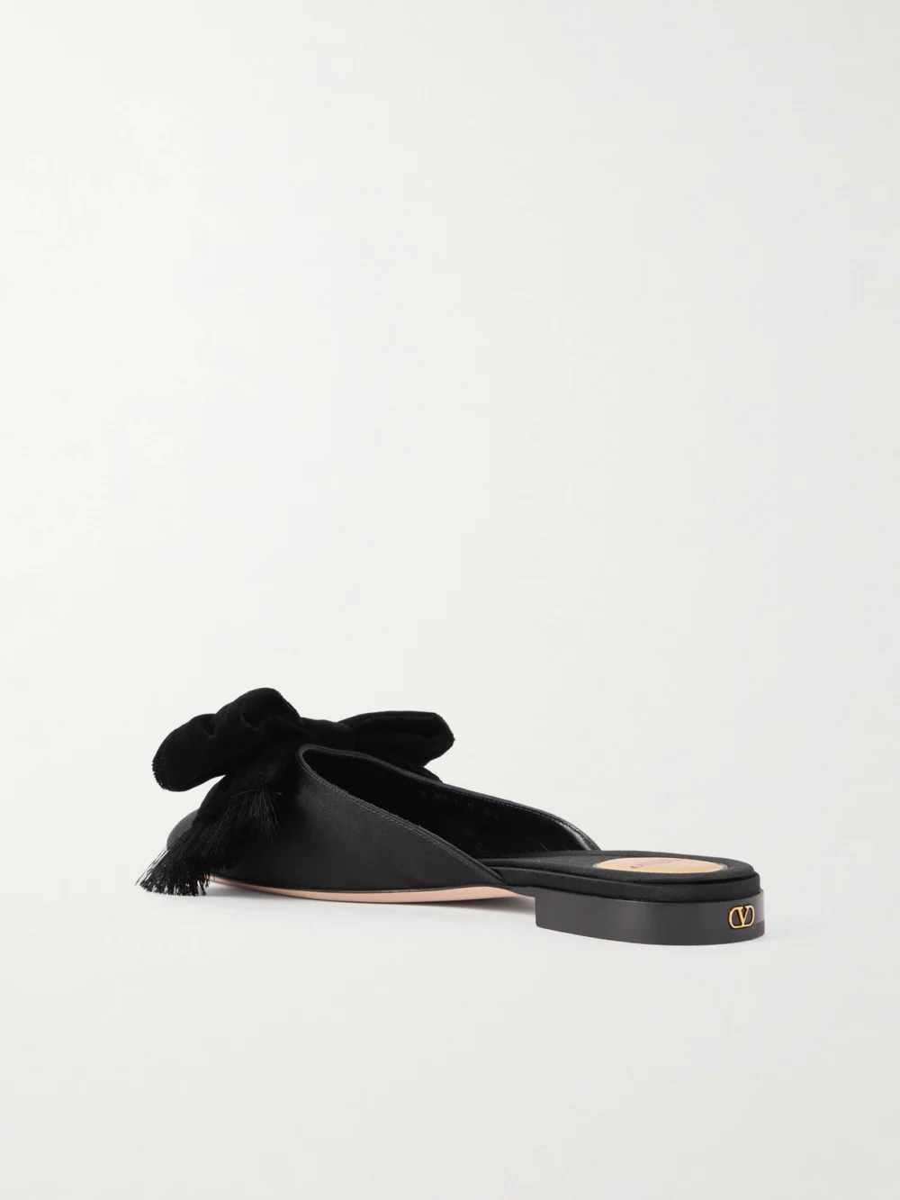 Back view of the Valentino Garavani Reinette Bow-embellished Velvet-trimmed Satin Flats
