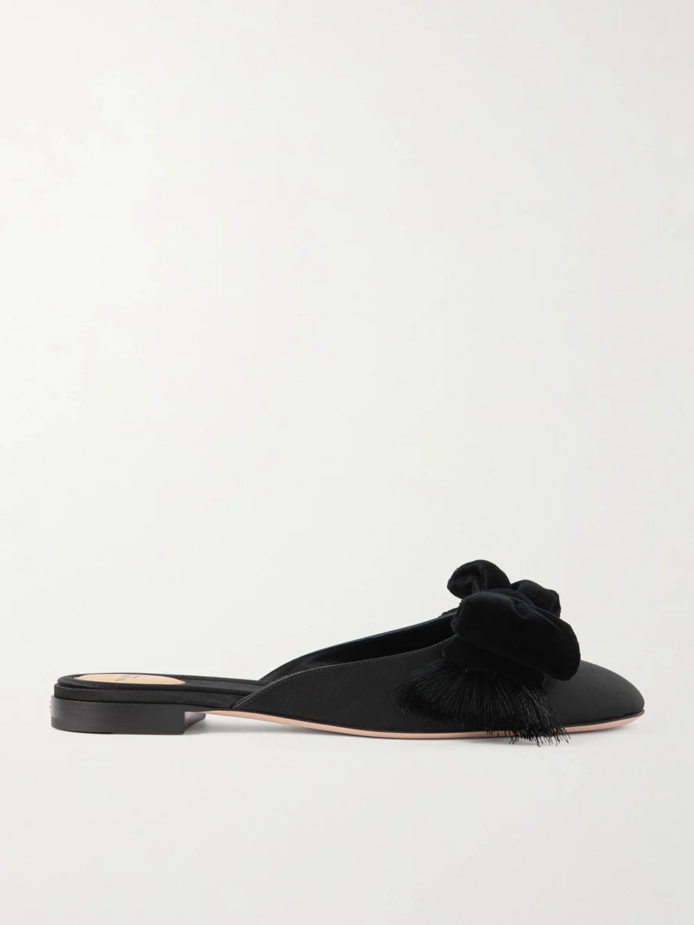 Valentino Garavani Reinette Bow-embellished Velvet-trimmed Satin Flats in black