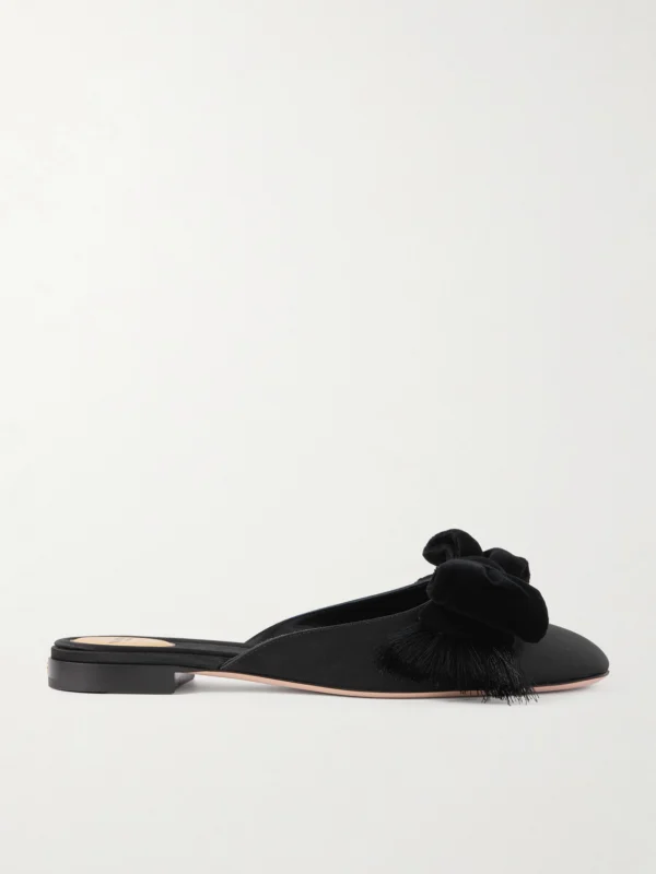 Valentino Garavani Reinette Bow-embellished Velvet-trimmed Satin Flats