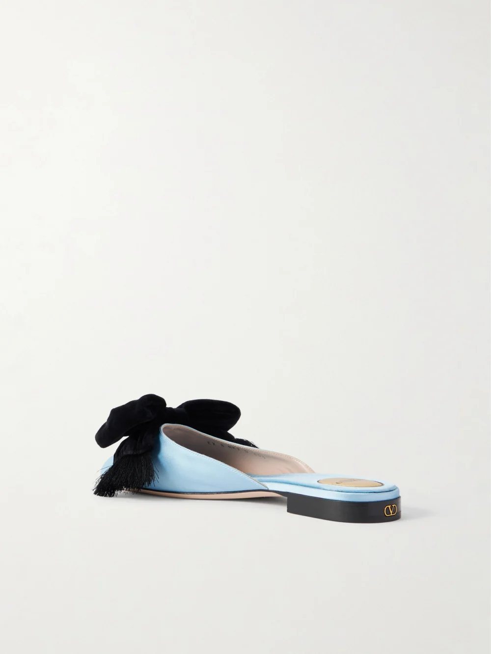 Back view of the Valentino Garavani Reinette Bow-embellished Velvet-trimmed Satin Flats