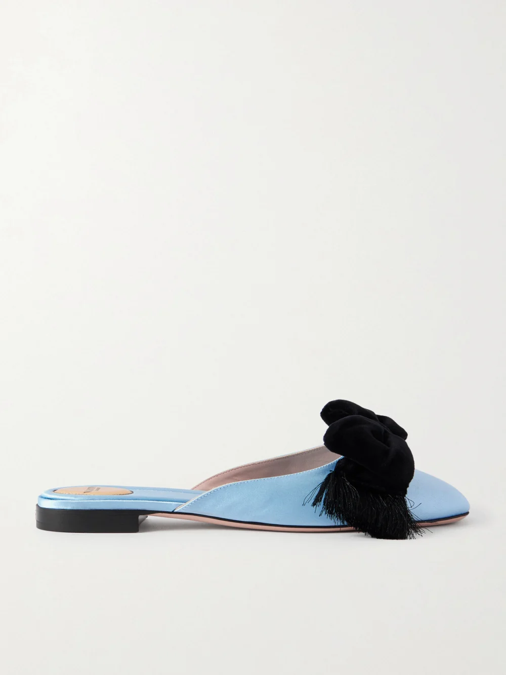 Valentino Garavani Reinette Bow-embellished Velvet-trimmed Satin Flats in light blue