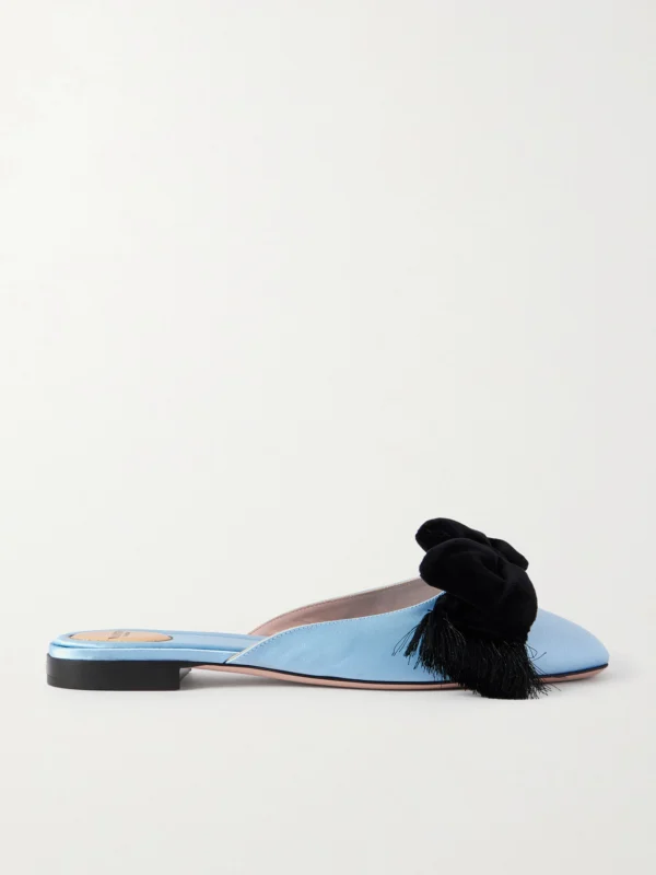 Valentino Garavani Reinette Bow-embellished Velvet-trimmed Satin Flats