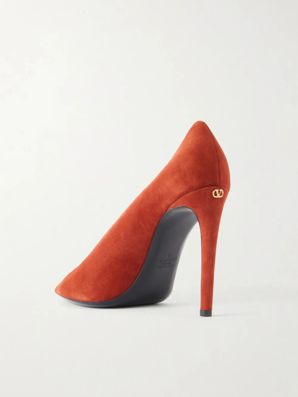 Back view of the Valentino Garavani Révélé 105 Open-toe Suede Pumps