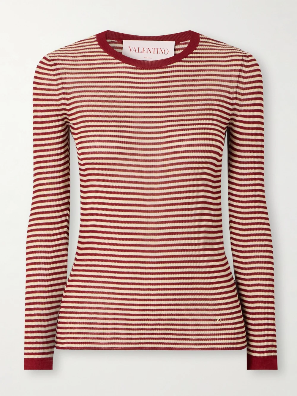 Valentino Garavani Ribbed Striped Silk Sweater in red