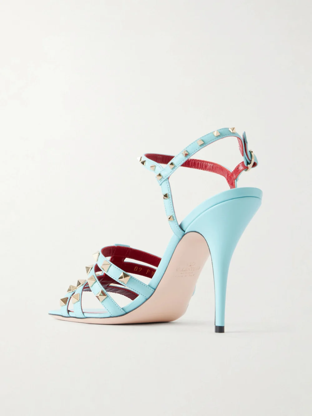 Back view of the Valentino Garavani Rockstud 100 Embellished Leather Sandals