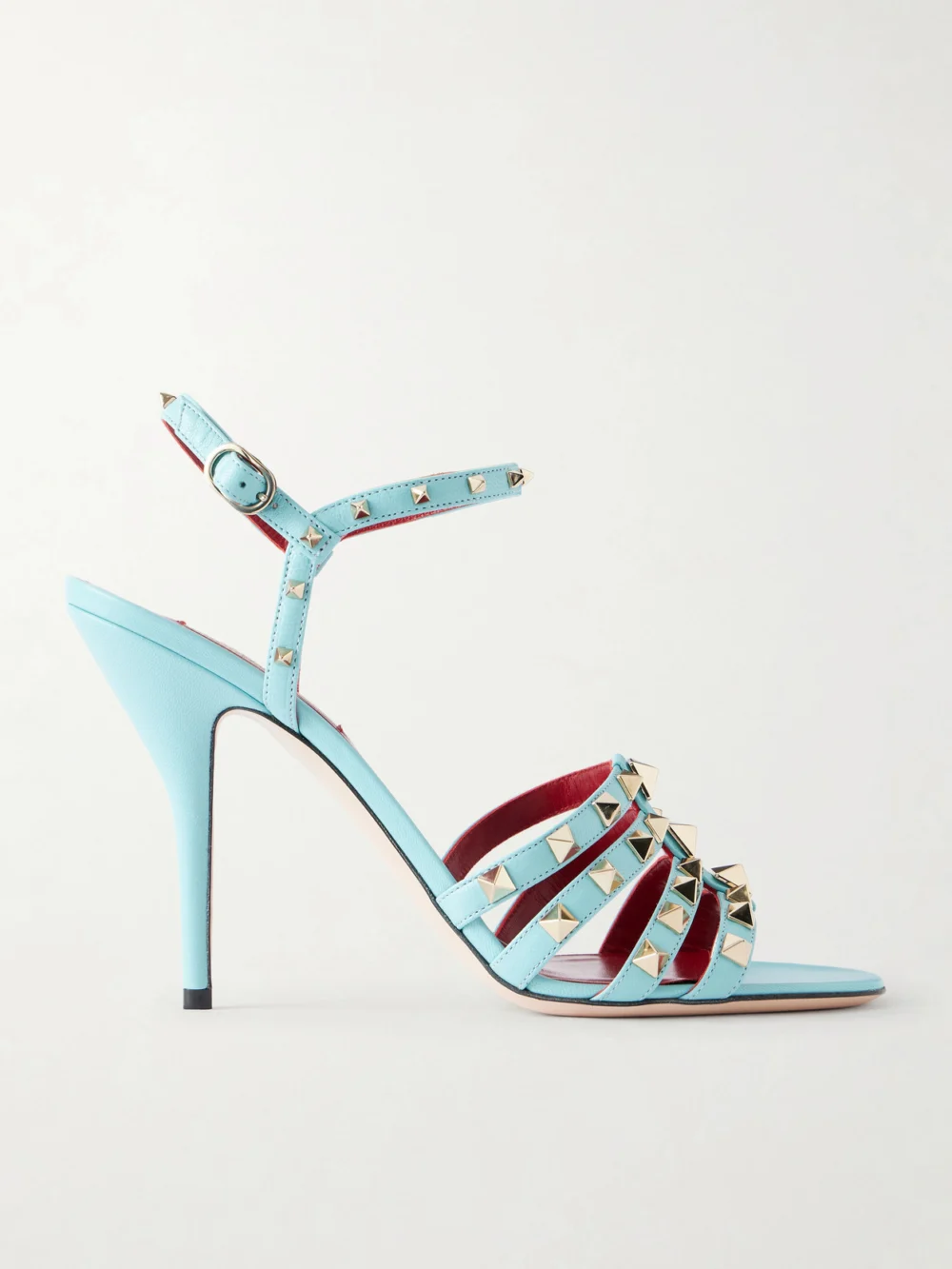 Valentino Garavani Rockstud 100 Embellished Leather Sandals in sky blue