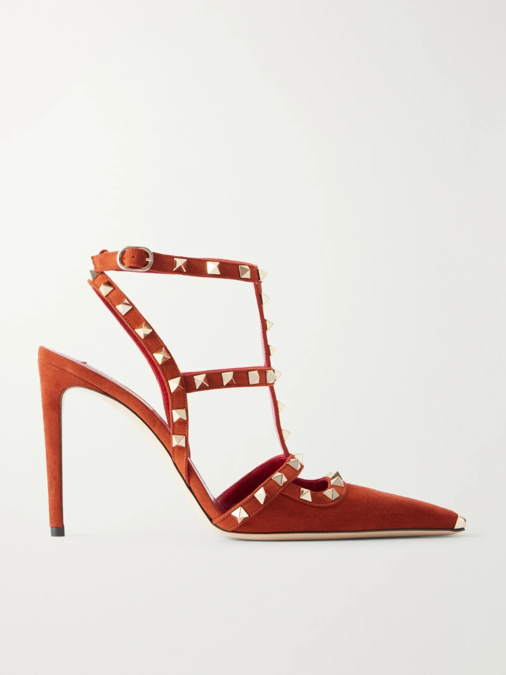 Valentino Garavani Rockstud 100 Embellished Suede Pumps in orange