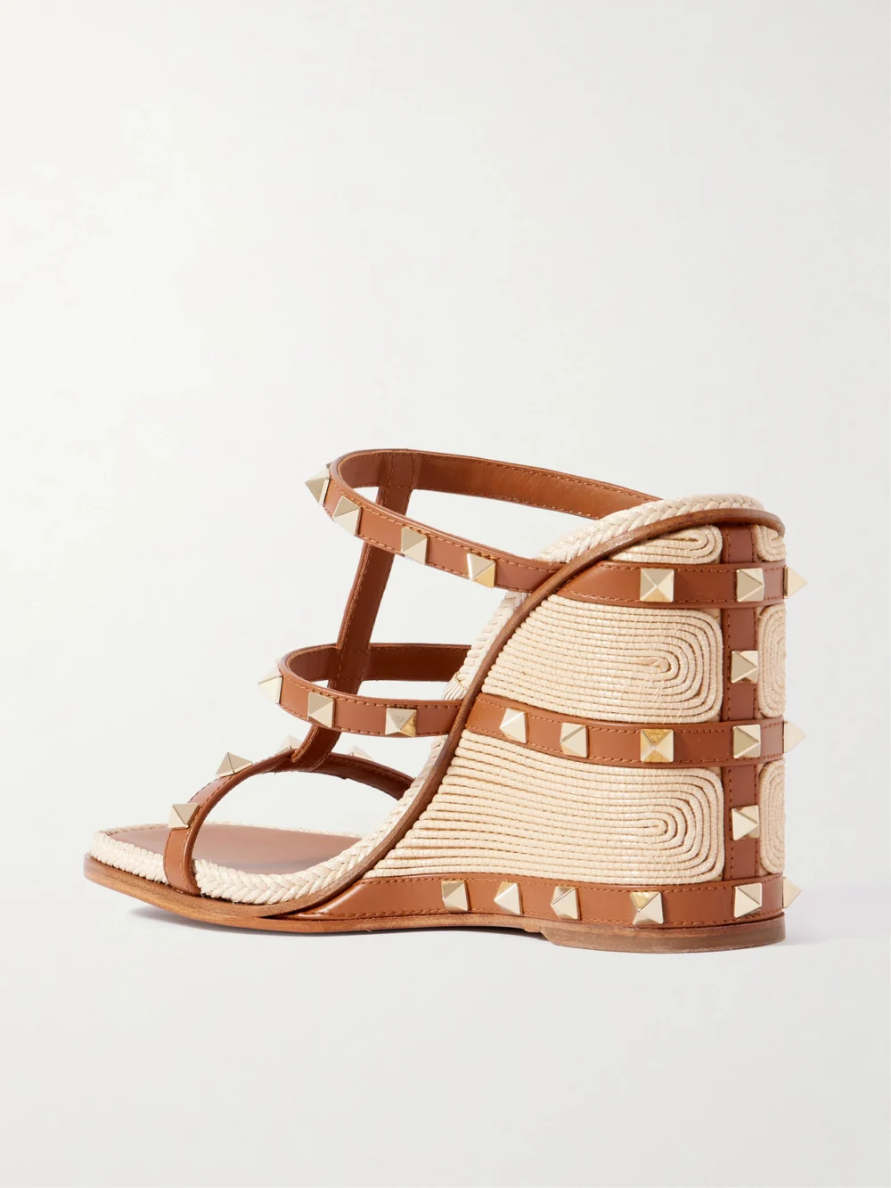 Back view of the Valentino Garavani Rockstud 100 Leather Wedge Espadrille Sandals