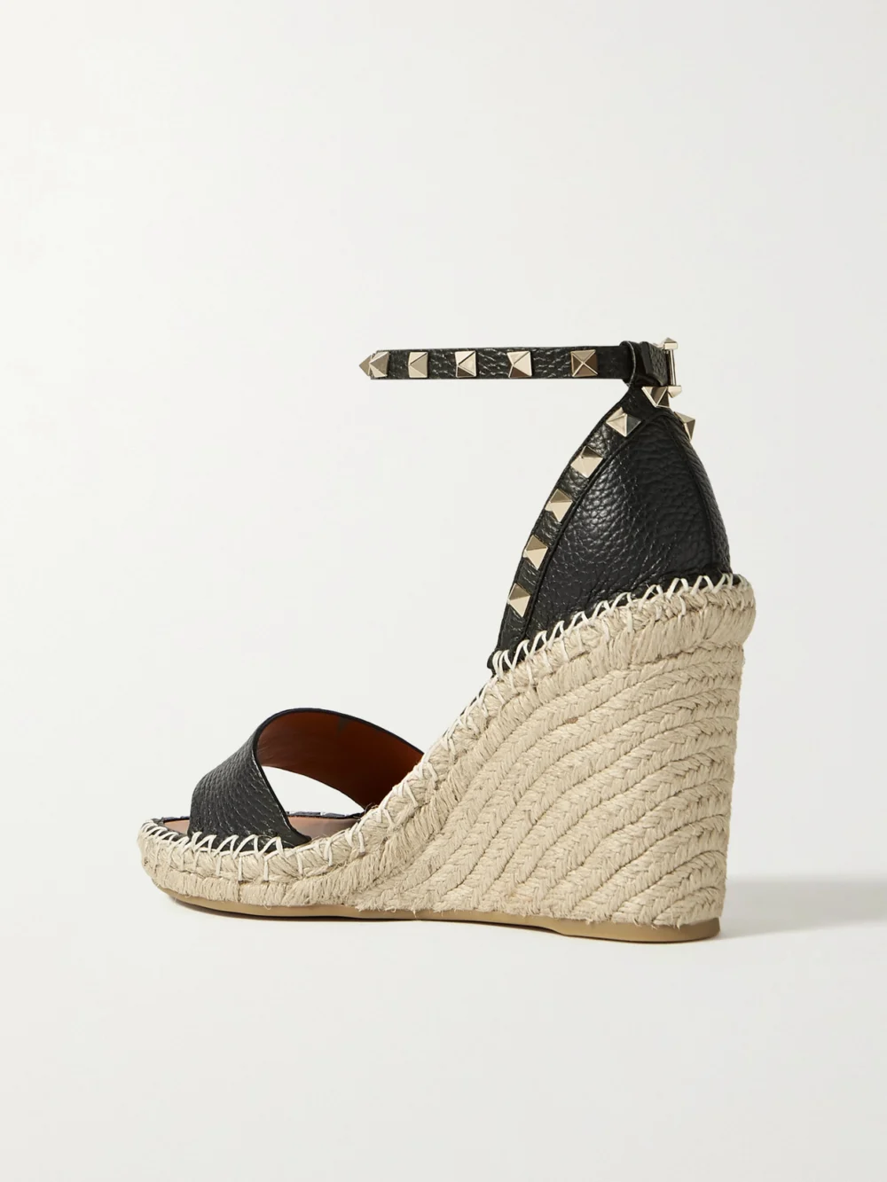 Back view of the Valentino Garavani Rockstud 105 Textured-leather Espadrille Wedge Sandals