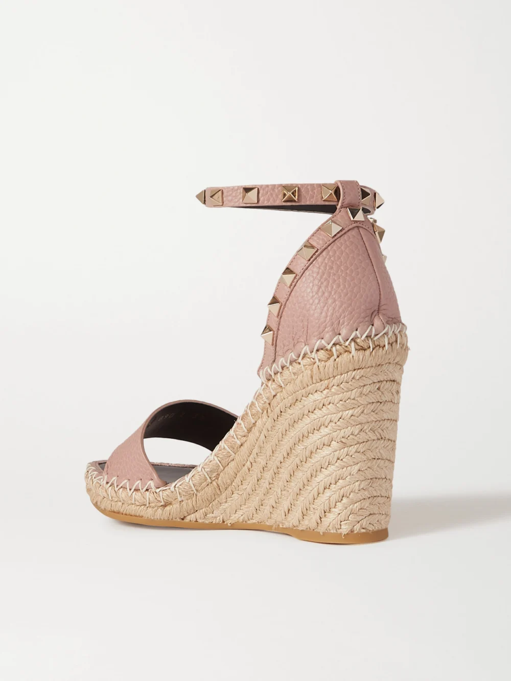 Back view of the Valentino Garavani Rockstud 105 Textured-leather Espadrille Wedge Sandals