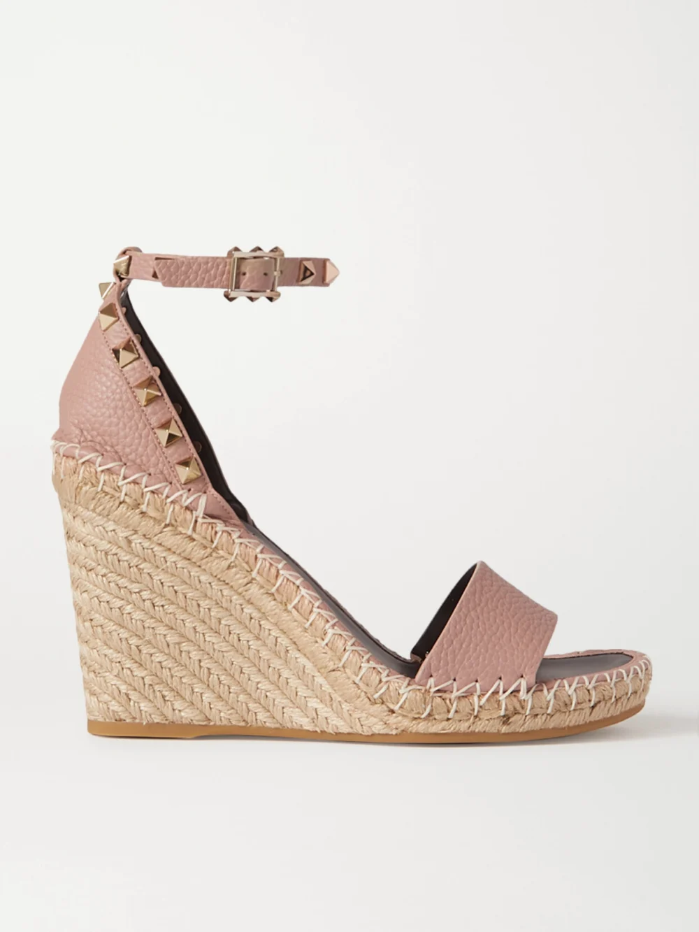 Valentino Garavani Rockstud 105 Textured-leather Espadrille Wedge Sandals in neutral
