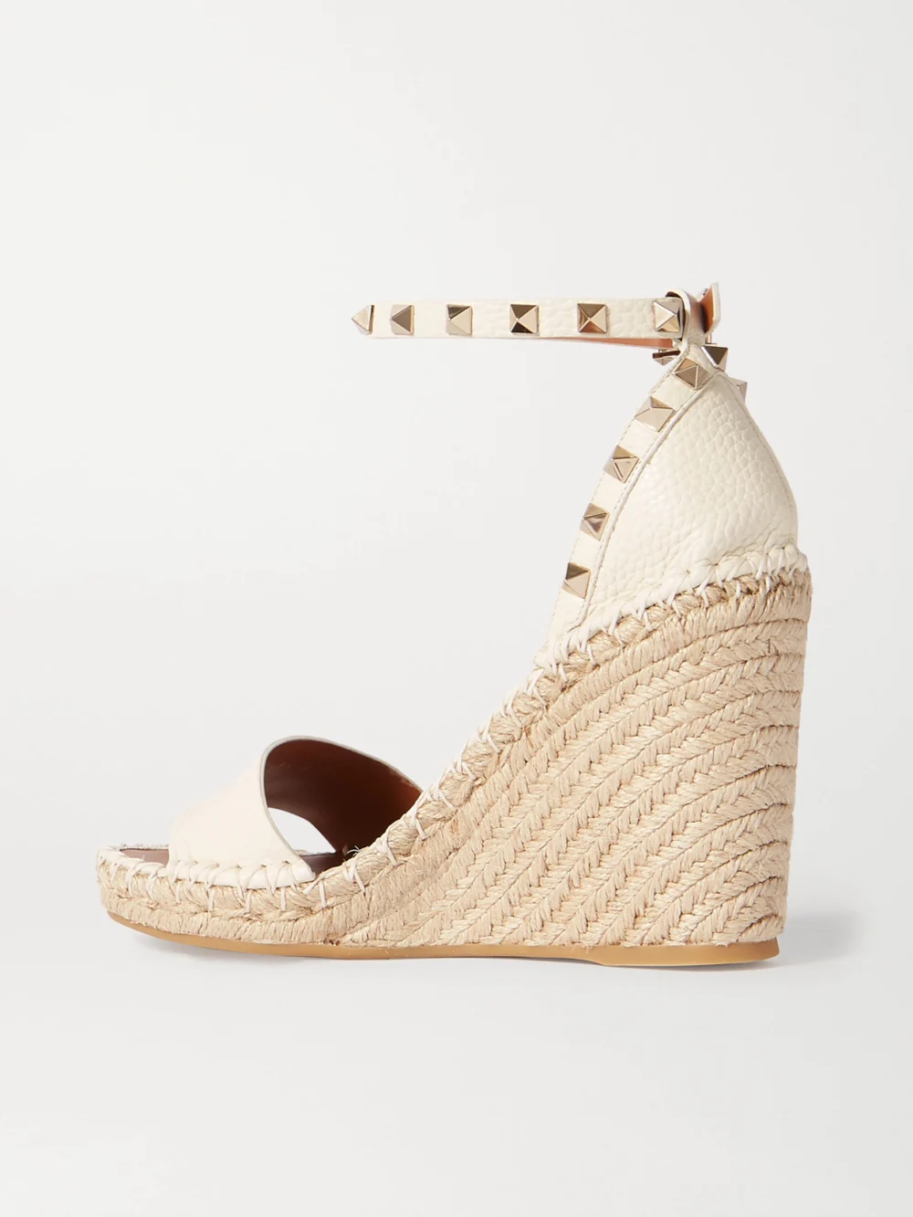Back view of the Valentino Garavani Rockstud 105 Textured-leather Espadrille Wedge Sandals
