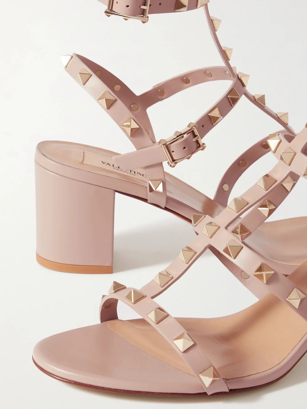Close-up detail of the Valentino Garavani Rockstud 55 Leather Sandals