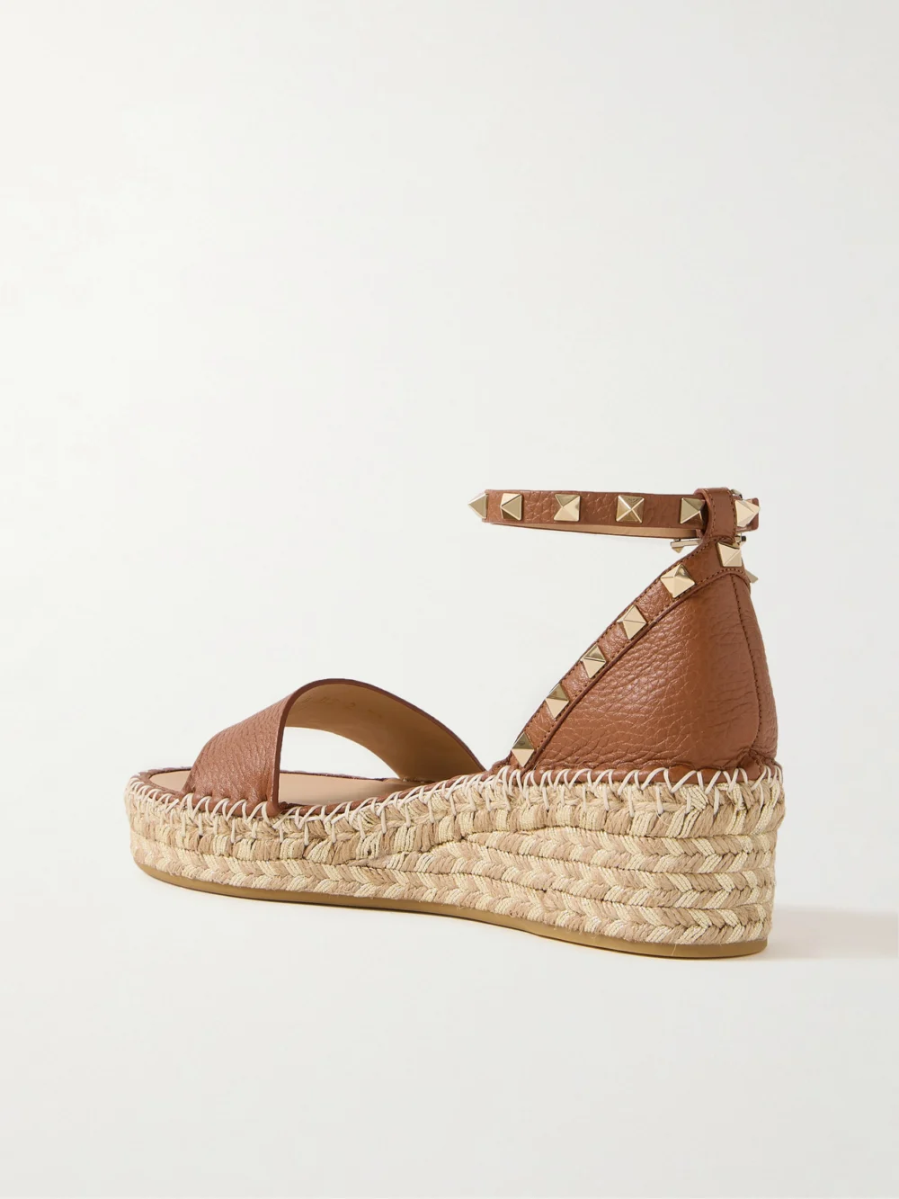 Back view of the Valentino Garavani Rockstud 55 Textured-leather Espadrille Wedge Sandals