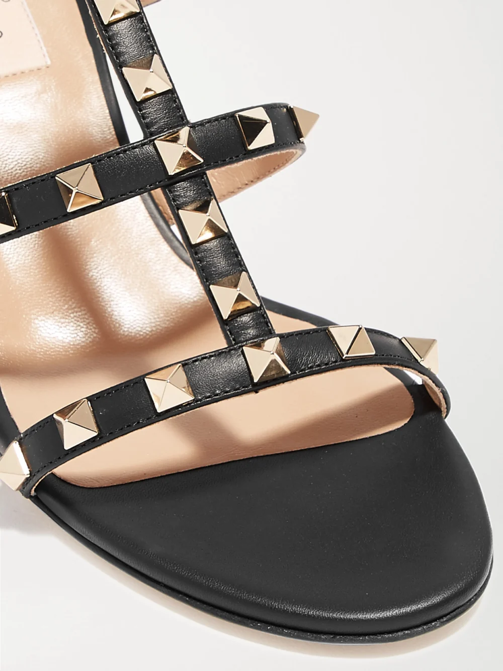 Close-up detail of the Valentino Garavani Rockstud 60 Leather Mules