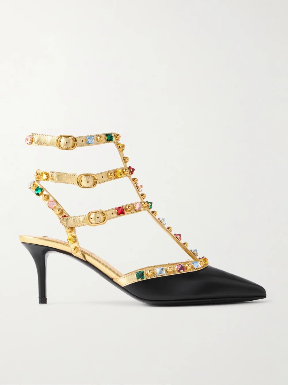 Valentino Garavani Rockstud 65 Embellished Metallic Leather Pumps in black