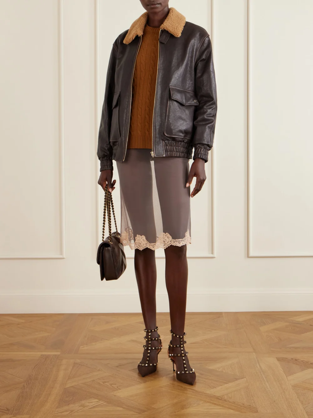 Valentino Garavani Rockstud 65 Suede Pumps, styled view