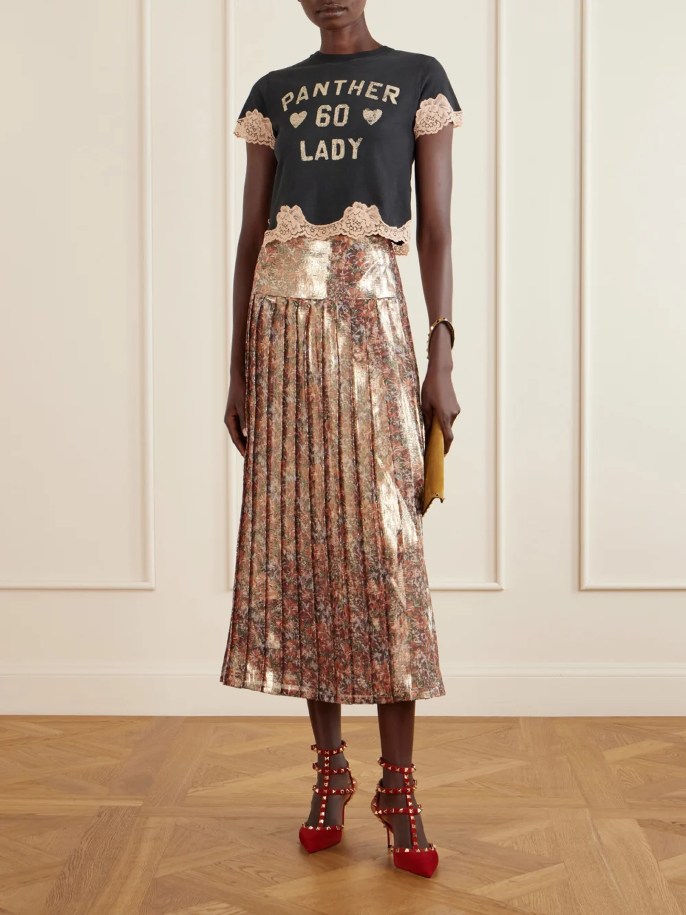 Valentino Garavani Rockstud 65 Suede Pumps, styled view