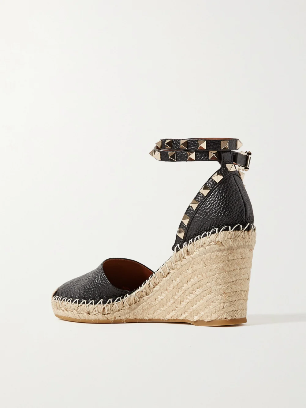 Back view of the Valentino Garavani Rockstud 85 Textured-leather Wedge Espadrilles