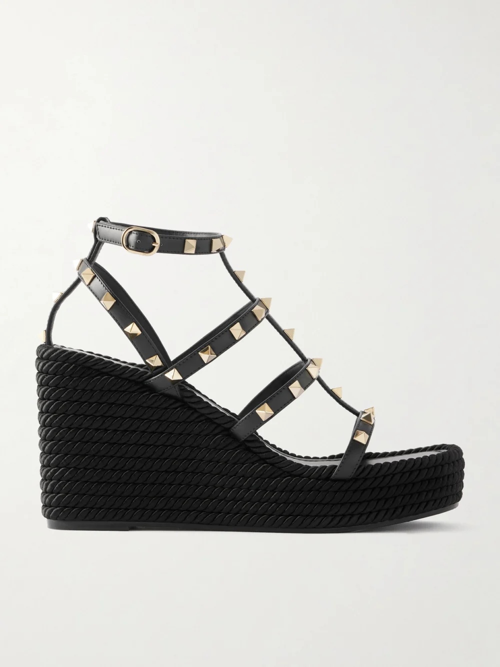 Valentino Garavani Rockstud 95 Leather Wedge Sandals in black