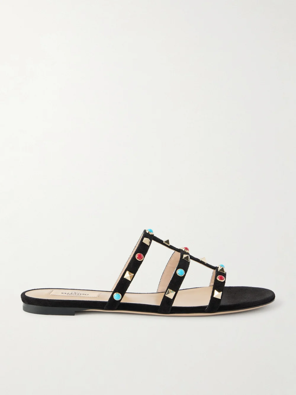 Valentino Garavani Rockstud Bead-embellished Suede Sandals in black