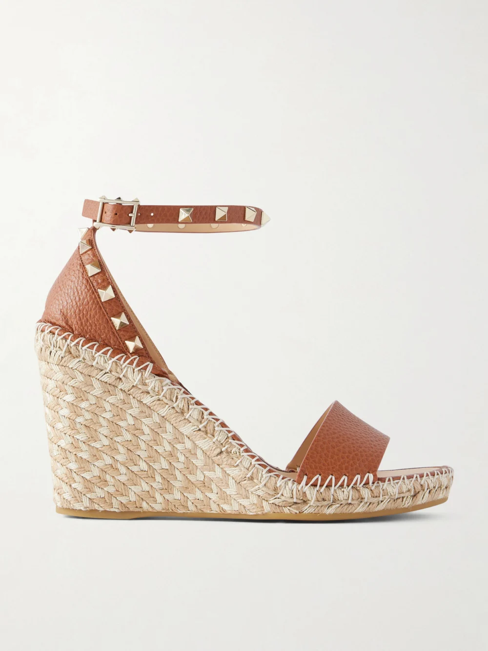 Valentino Garavani Rockstud Double Leather Espadrillas Sandals in tan