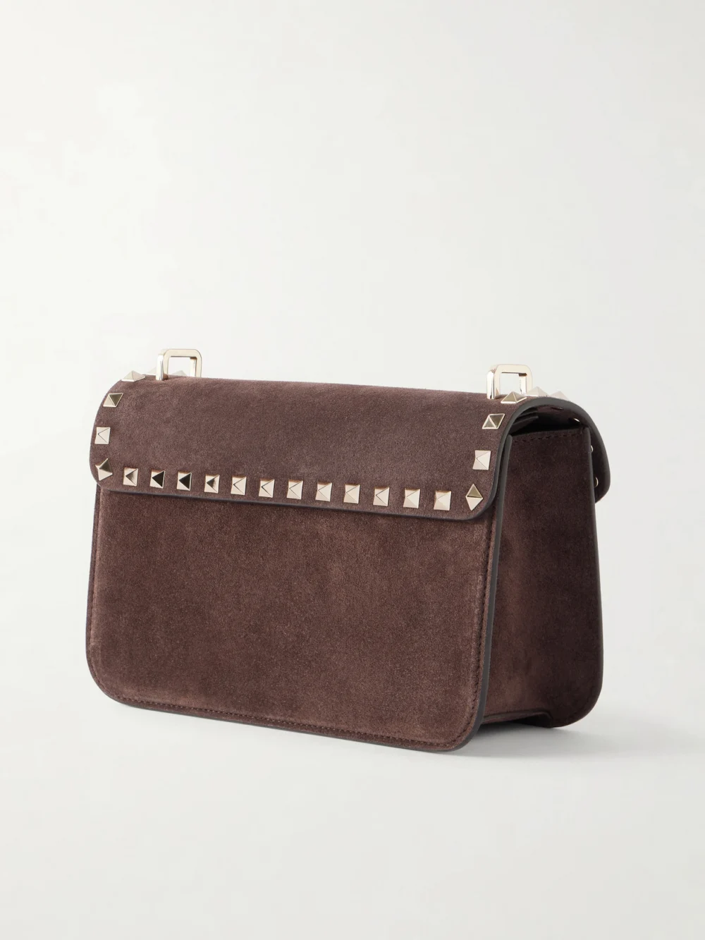 Back view of the Valentino Garavani Rockstud Embellished Suede Shoulder Bag