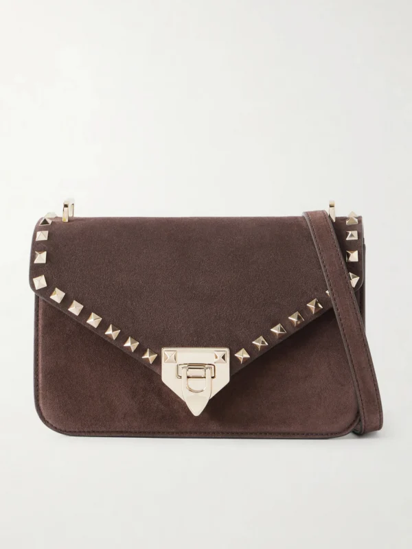 Valentino Garavani Rockstud Embellished Suede Shoulder Bag