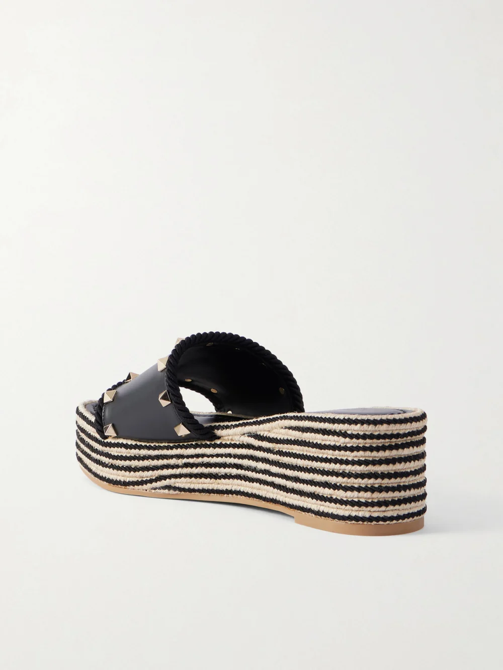 Back view of the Valentino Garavani Rockstud Leather Platform Espadrille Slides