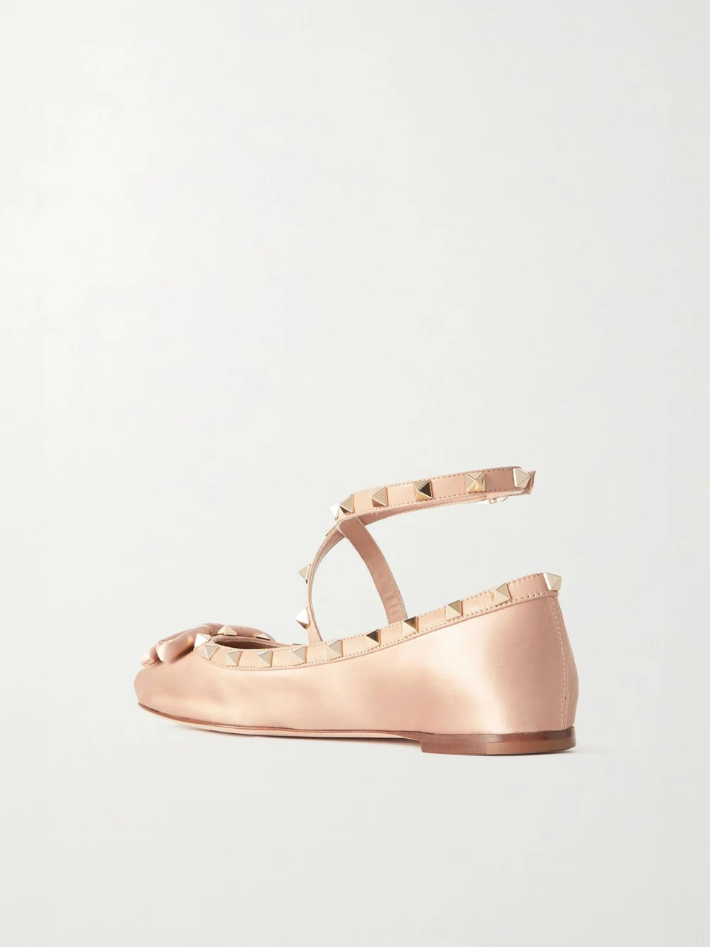 Back view of the Valentino Garavani Rockstud Leather-trimmed Satin Ballet Flats