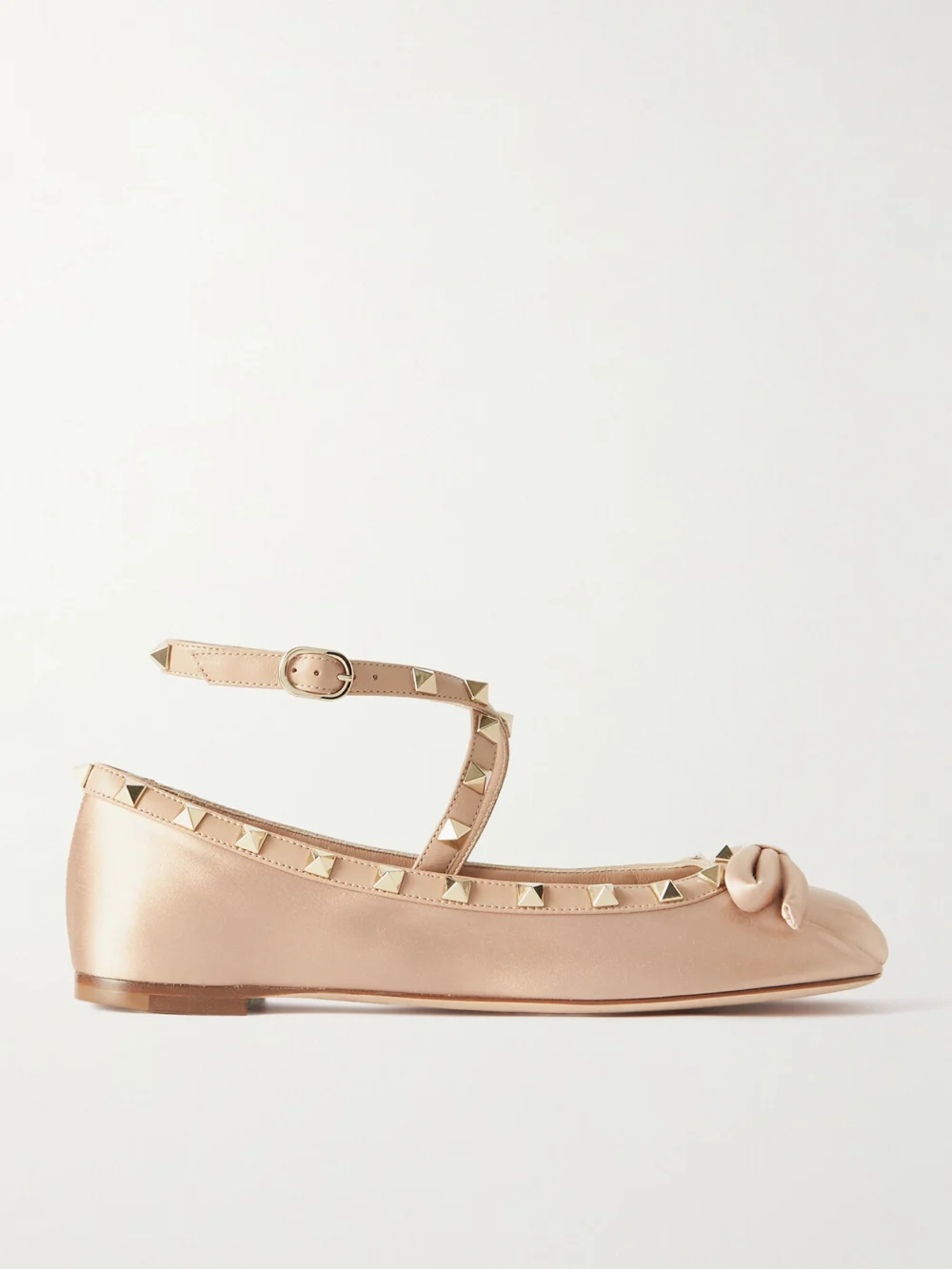 Valentino Garavani Rockstud Leather-trimmed Satin Ballet Flats in beige