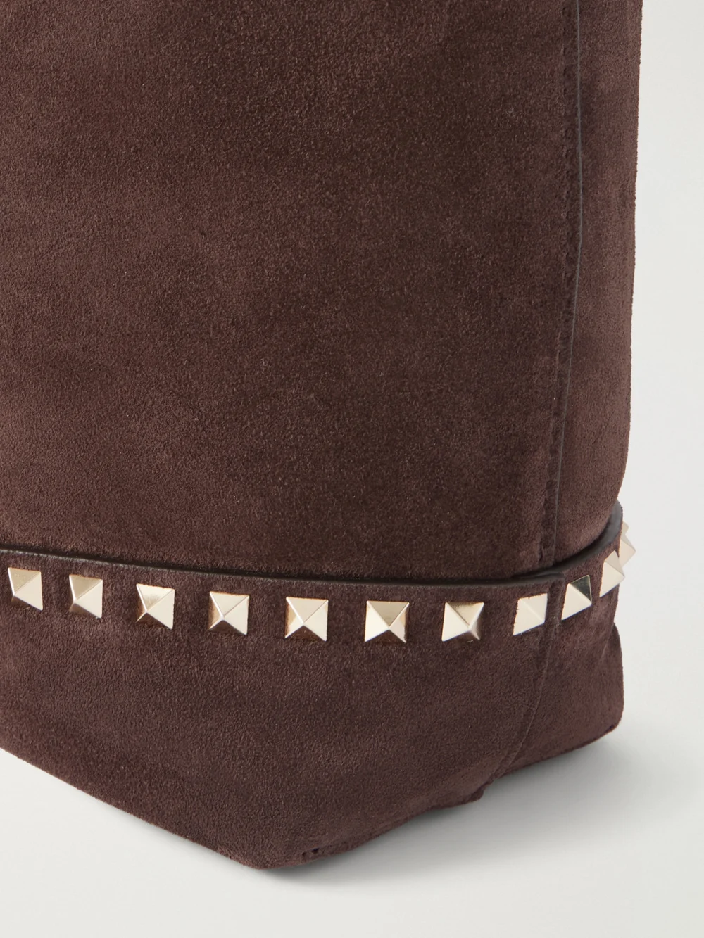 Close-up detail of the Valentino Garavani Rockstud Medium Suede Tote