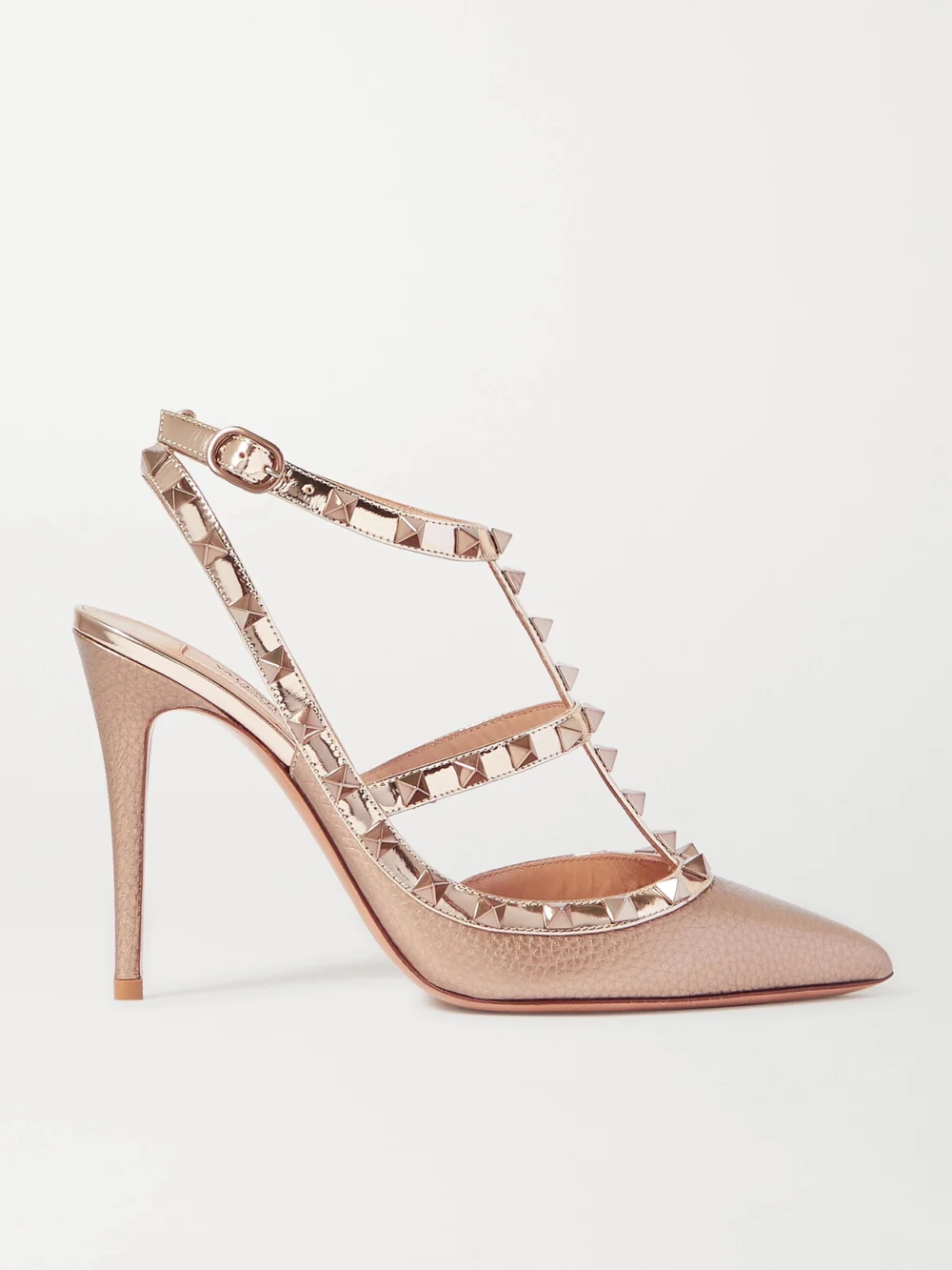 Valentino Garavani Rockstud Metallic Textured-leather Pumps in rose gold