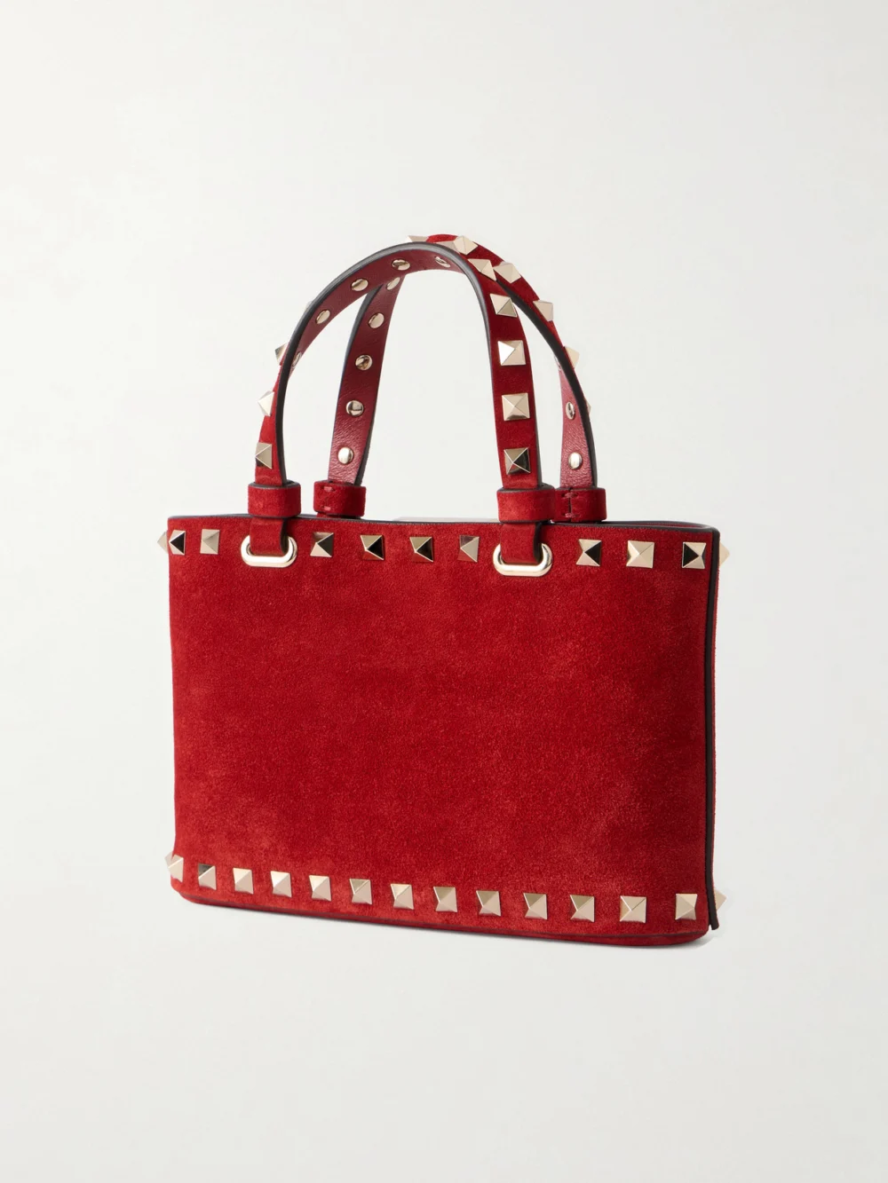 Back view of the Valentino Garavani Rockstud Mini Embellished Suede Tote
