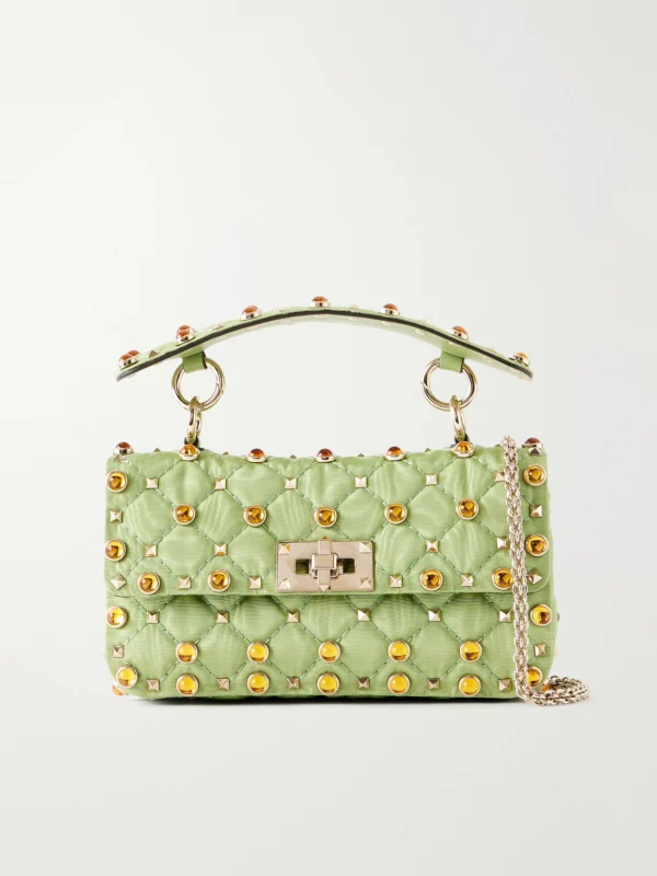 Valentino Garavani Rockstud Spike Studded Bead-embellished Quilted Moire Top-handle Bag