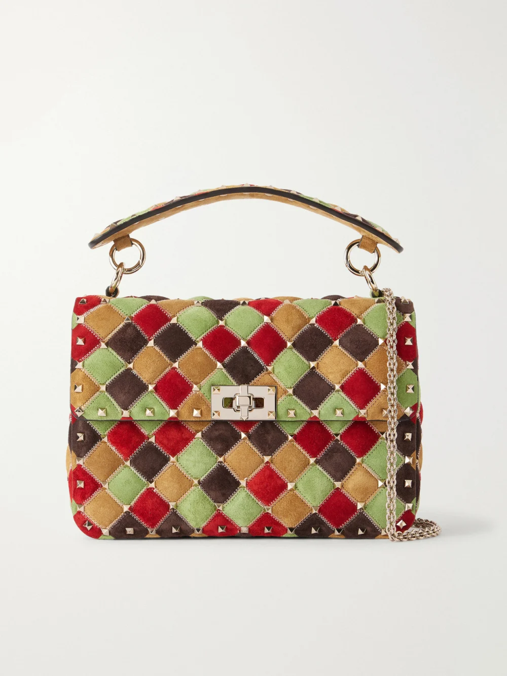 Valentino Garavani Rockstud Spike Studded Suede Shoulder Bag in multi
