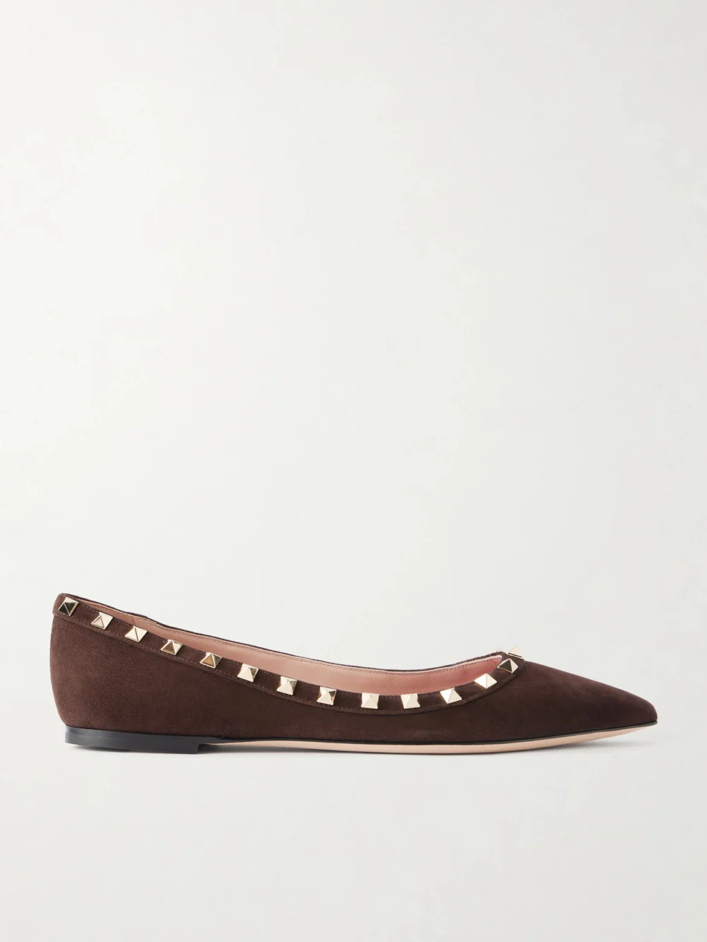 Valentino Garavani Rockstud Suede Ballet Flats in dark brown
