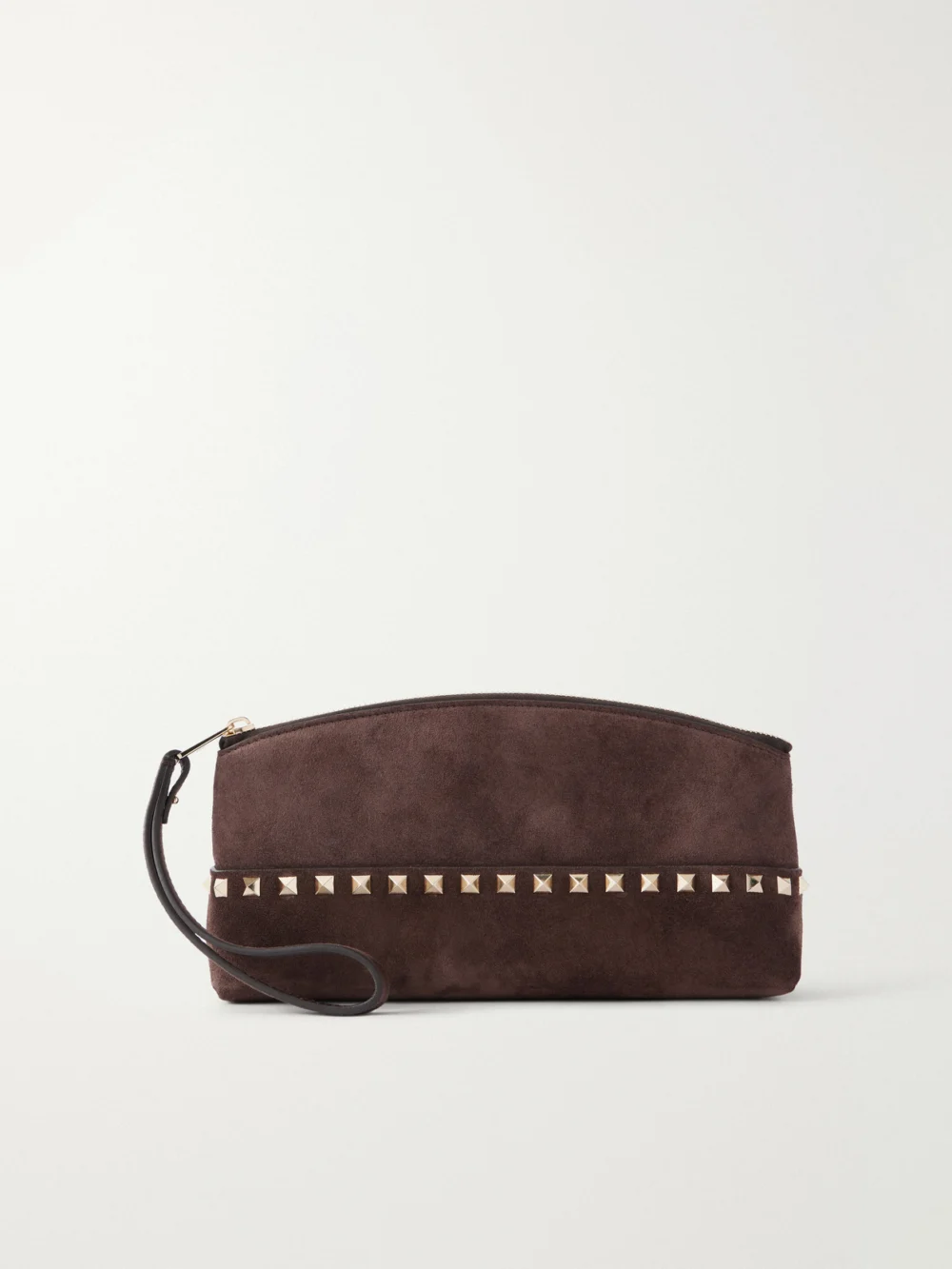 Valentino Garavani Rockstud Suede Clutch in chocolate