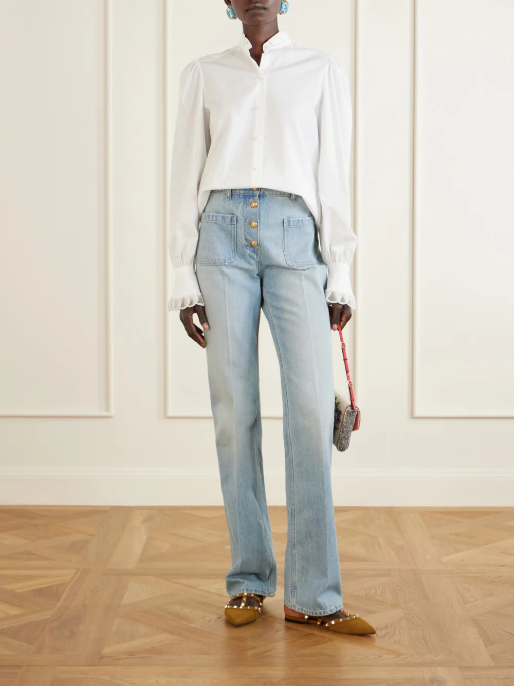 Valentino Garavani Rockstud Suede Mule, styled view