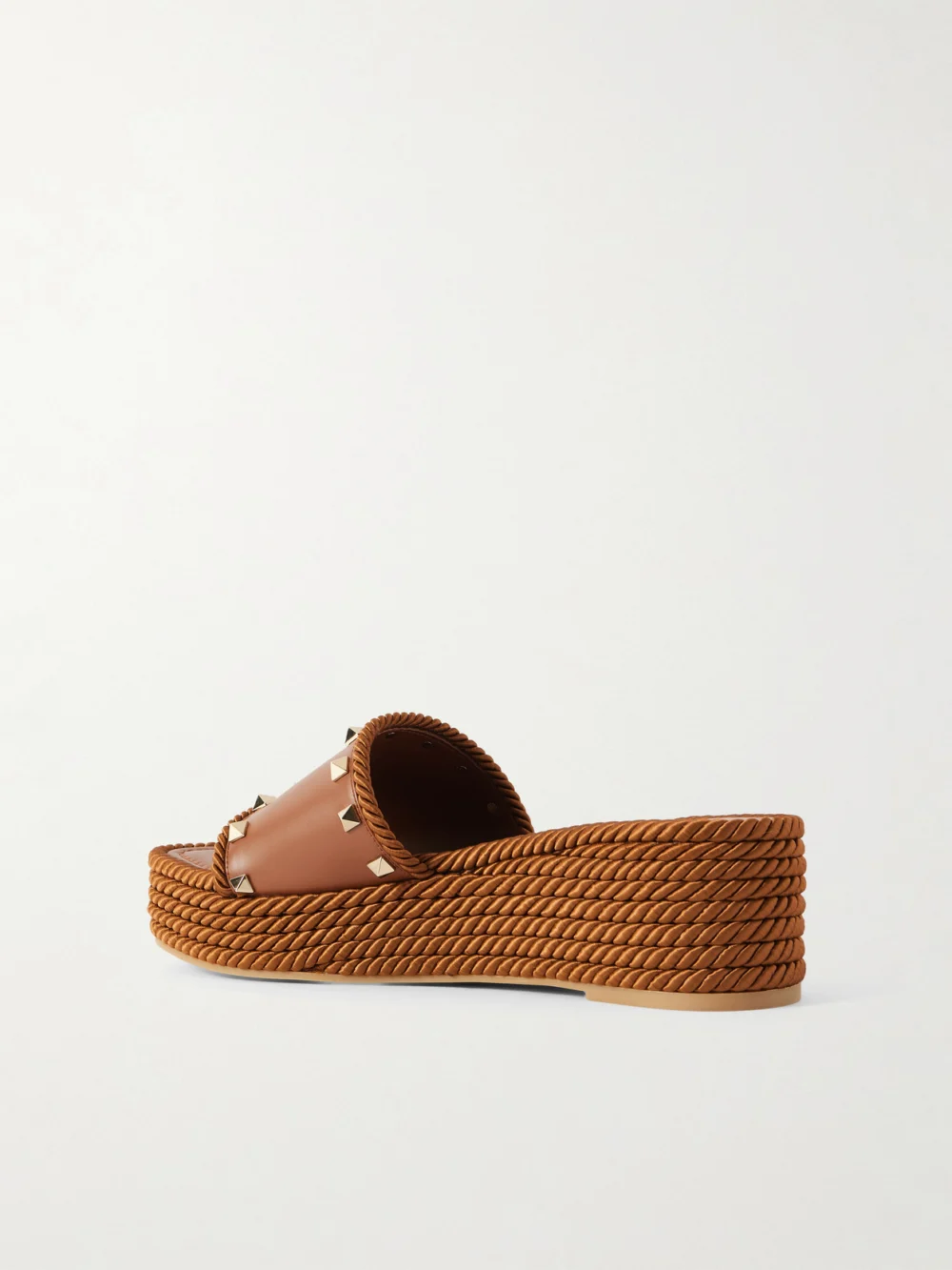 Back view of the Valentino Garavani Rockstud Torchon Leather Platform Espadrille Slides