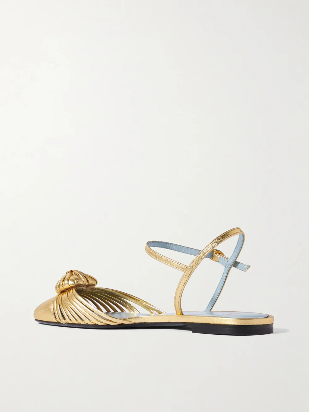 Back view of the Valentino Garavani Royal Vlogo Embellished Metallic Leather Slingback Flats