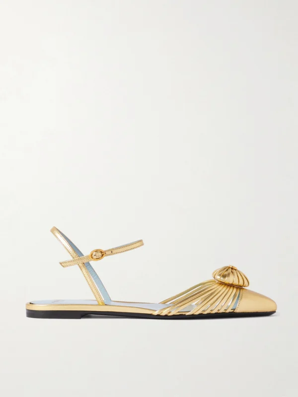 Valentino Garavani Royal Vlogo Embellished Metallic Leather Slingback Flats