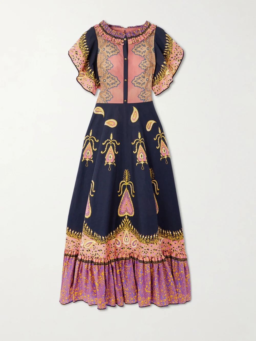 Valentino Garavani Ruched Tiered Paisley-print Cotton-muslin Midi Dress in blue