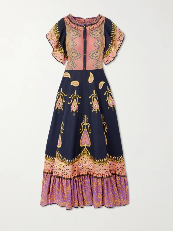 Valentino Garavani Ruched Tiered Paisley-print Cotton-muslin Midi Dress