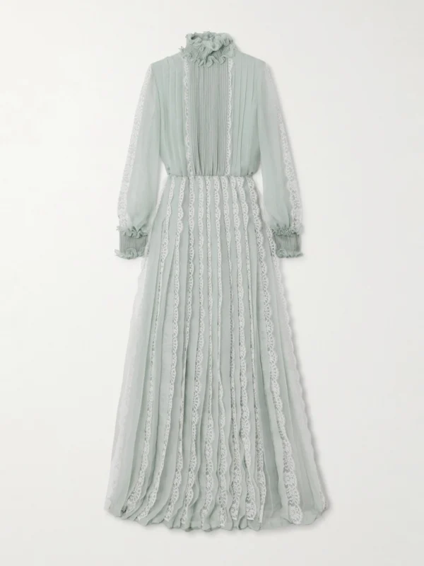 Valentino Garavani Ruffled Lace-trimmed Pleated Silk-chiffon Gown