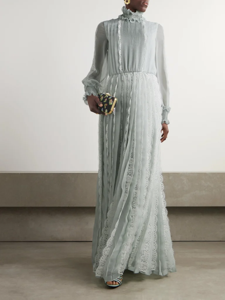 Valentino Garavani Ruffled Lace-trimmed Pleated Silk-chiffon Gown